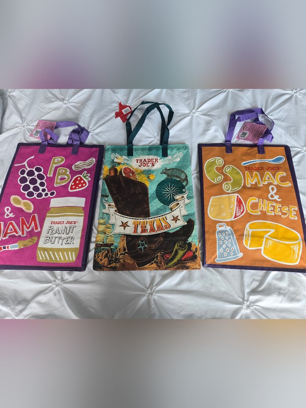 Trader's Joe Reusable Tote Bag – Set Of 3 Purple Jam And Mac, Texas